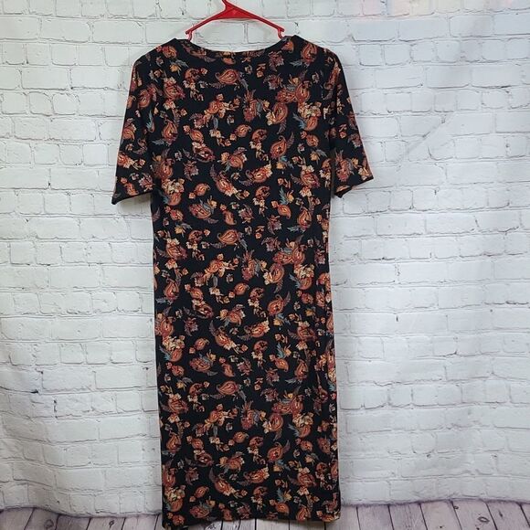 LuLaRoe Julia S 4/6 Black Paisley Knee Length Knit Bodycon Soft Stretchy Dress - Picture 8 of 8